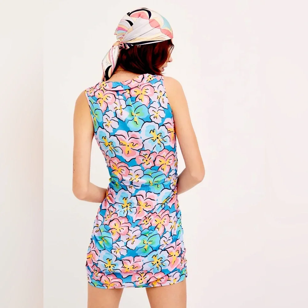 NWT For Love & Lemons Blue Yasmin Tropical Floral Mini Dress M Summer Boat Party - Picture 4 of 15